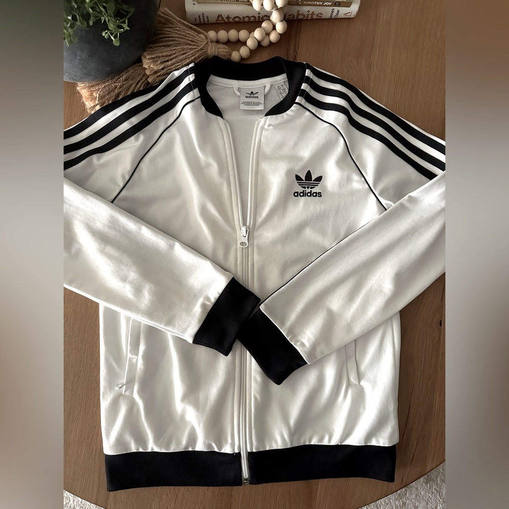 White and Black Adidas Full zip sweatshirt